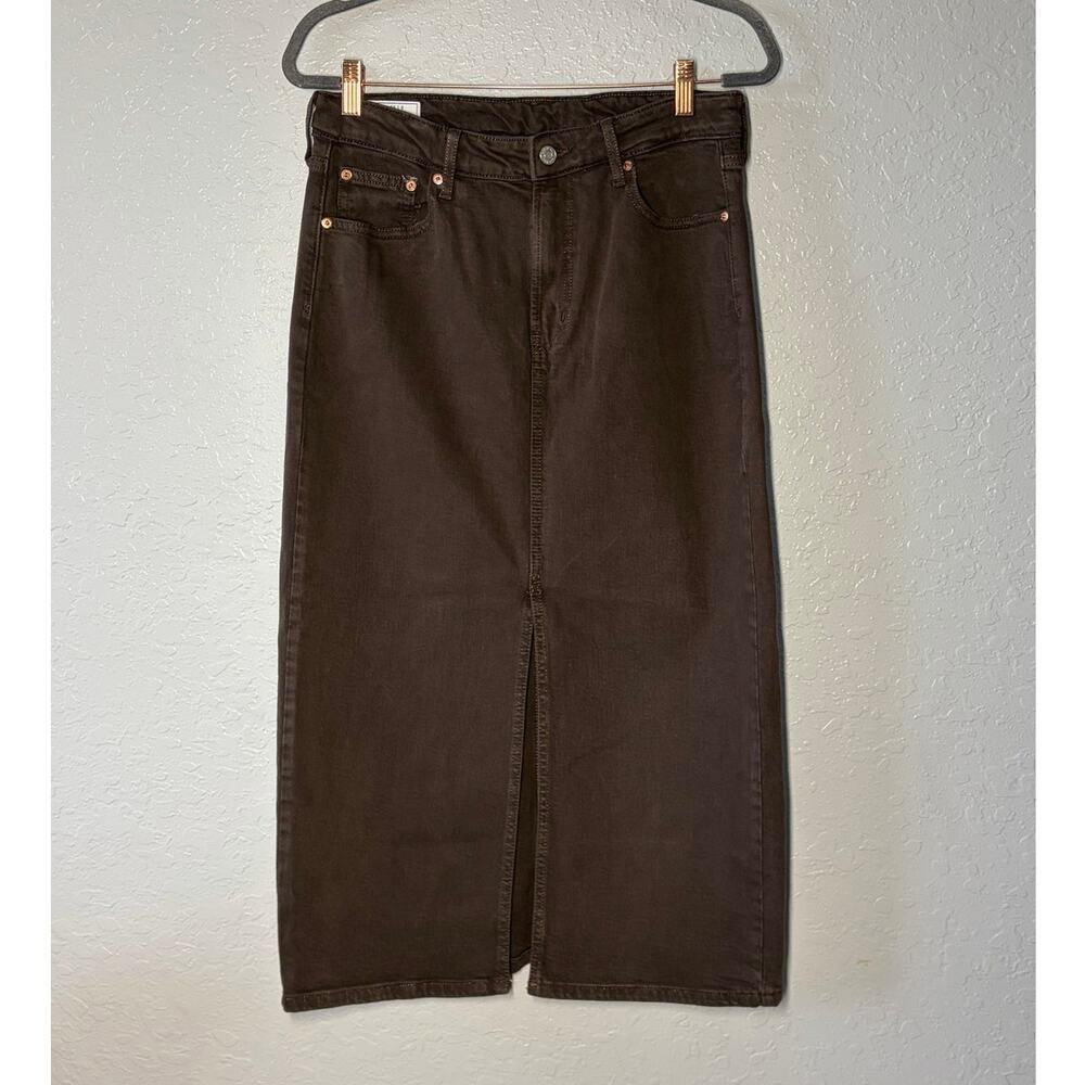GAP Brown Midi Denim Skirt Sz 28/6 Boho Preppy